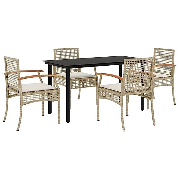 vidaXL 5-Tlg Garten-Essgruppe mit Kissen Beige Poly Rattan 3213633 günstig online kaufen