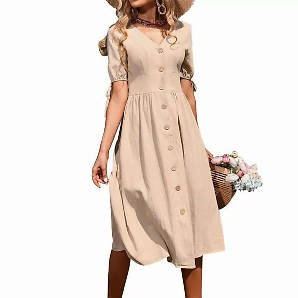ZWY Dirndl Damen Midi-Kleid mit kurzem Ärmel,V-Ausschnitt und einfarbigem D günstig online kaufen