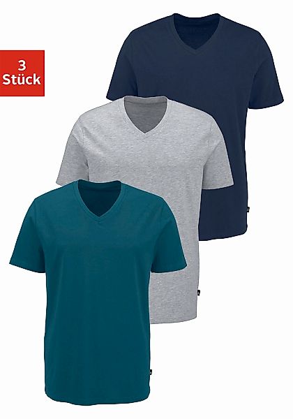 Bruno Banani T-Shirt 3er-Pack, 3 Stk. mit V-Ausschnitt, perfekte Passform, günstig online kaufen