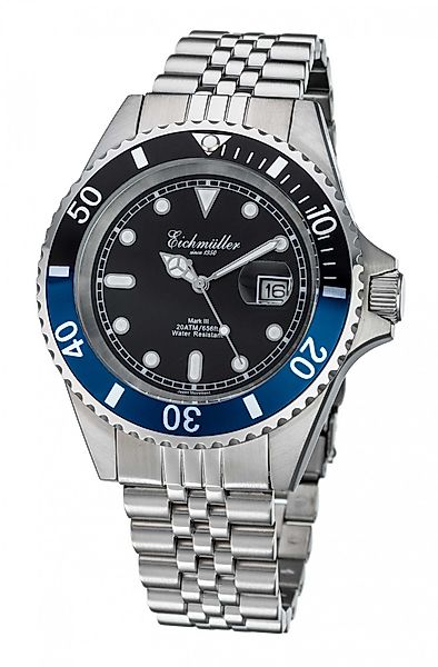 Eichmüller Taucheruhr Herrenuhr Schwarz/Blau Edelstahlband 20 günstig online kaufen