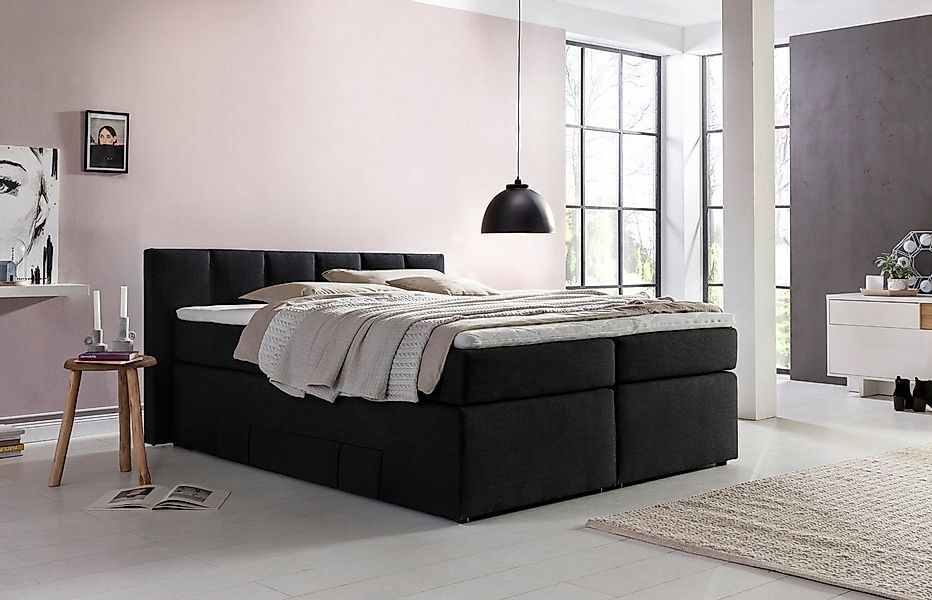 Möbelfreude Boxspringbett Boxspringbett Beatrice 160x200 cm Schwarz H2/H3, günstig online kaufen