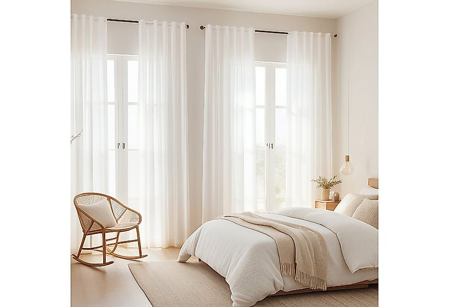 Simloveve Gardine Voile Gardinen Weiss Halbtransparent Ösenvorhang 2er Set günstig online kaufen