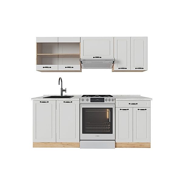 Vicco Küchenzeile R-Line, Weiß Landhaus/Goldkraft Eiche, günstig online kaufen