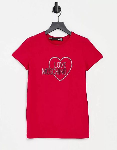 Love Moschino – T-Shirt mit Strass-Logo in Rosa günstig online kaufen