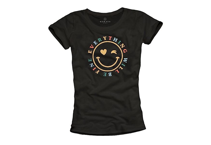 MAKAYA Print-Shirt Woodstock Motiv Smile Happy Spruch Text Herz Logo Sprüch günstig online kaufen