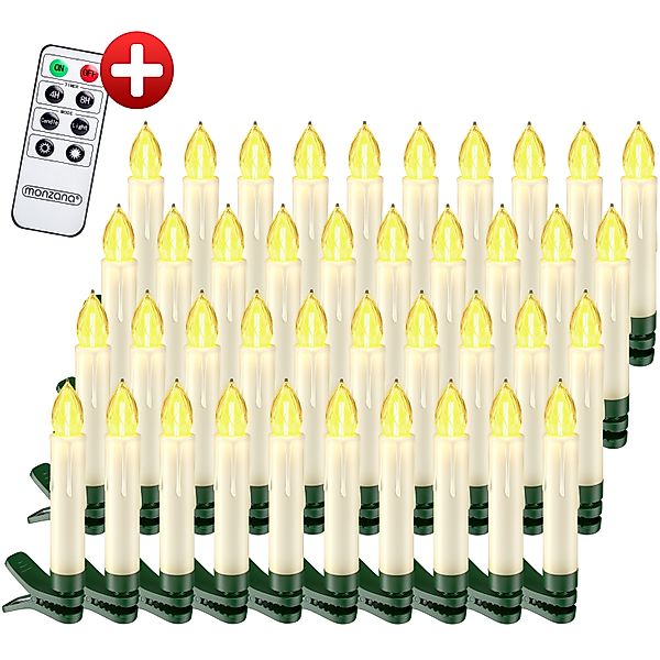 Kabellose Weihnachtsbaumkerzen LED 40er-Set Warmweiß mit Timer & Fernbedien günstig online kaufen
