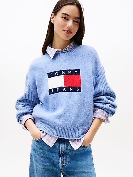 Tommy Jeans Strickpullover "TJW MELANGE FLAG SWEATER RIB EXT", in gerippter günstig online kaufen