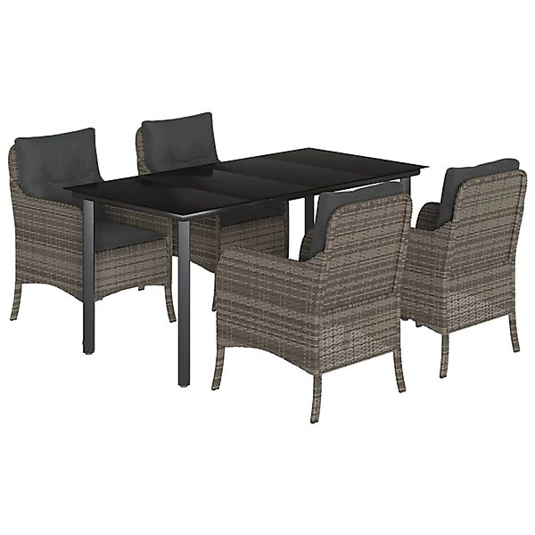 vidaXL 5-Tlg Garten-Essgruppe mit Kissen Grau Poly Rattan 3211958 günstig online kaufen