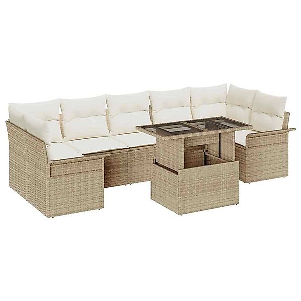vidaXL Garten-Sofa-Set mit Kissen 8-Tlg Beige Poly Rattan 3348237 günstig online kaufen