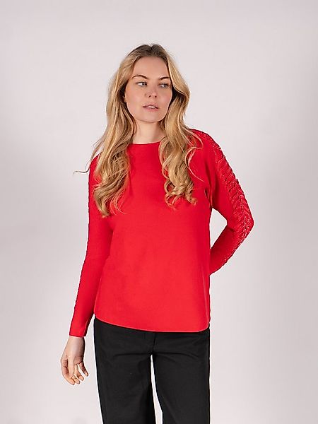 Passioni Strickpullover mit offenen gerippten Ärmeln und Glitzersteinen günstig online kaufen