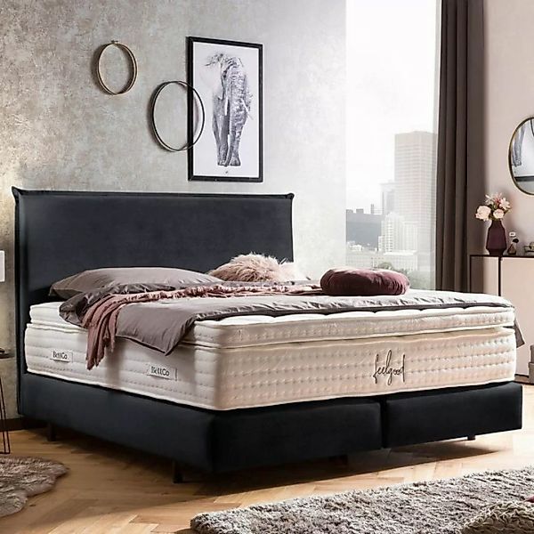 BettCo Boxspringbett London (140 x 200 cm, in Schwarz Samt), Kopfteil mit B günstig online kaufen