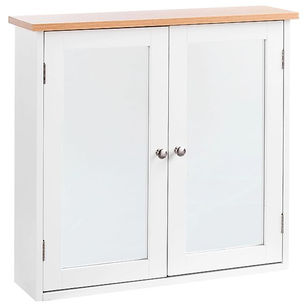 Beliani Bad-Spiegelschrank ALAMOS Weiss Heller Holzfarbton 17x65x60 günstig online kaufen