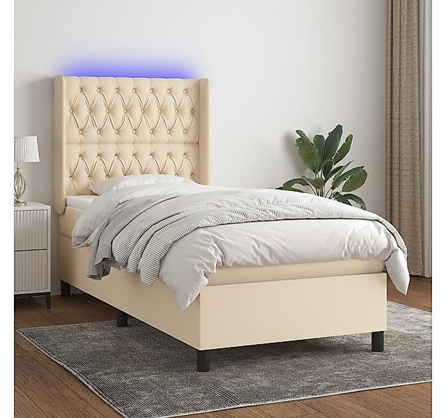 vidaXL Boxspringbett Boxspringbett mit Matratze LED Creme 80x200 cm Stoff B günstig online kaufen