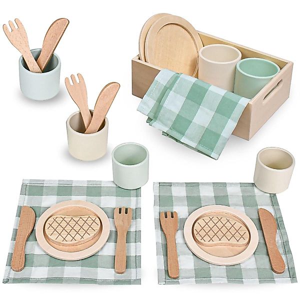 Mamabrum Kinder-Küchenset Kinderspielzeug Holz-Dinnerset mit grünen günstig online kaufen
