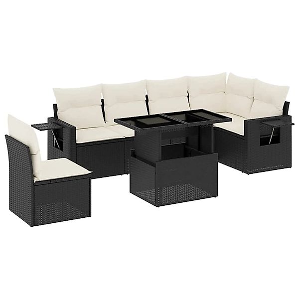 vidaXL 7-Tlg Garten-Sofagarnitur mit Kissen Schwarz Poly Rattan 3267936 günstig online kaufen