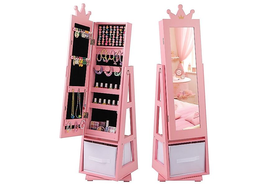 COSTWAY Schmuckschrank Kinder Ganzkörperspiegel mit Aufbewahrunskorb günstig online kaufen