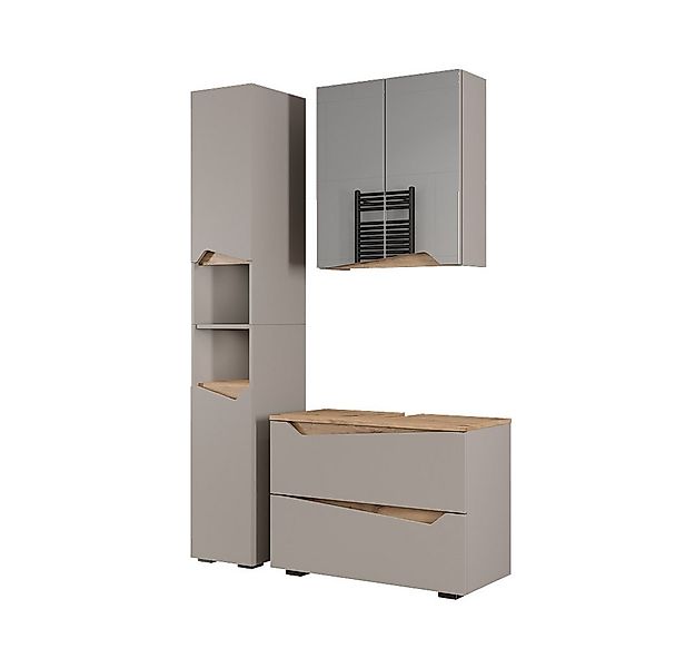 Vicco Badmöbel-Set Marelle, Greige/Artisan, 3 Teile mit Hochschrank, (3-St. günstig online kaufen
