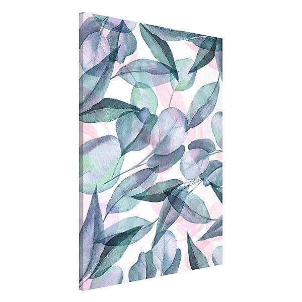 Magnettafel Blaue und Rosane Eukalyptus Aquarellblätter günstig online kaufen