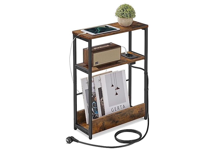 VASAGLE Beistelltisch, schmal, Nachttisch mit Ladefunktion, 3 Ablagen, Zeit günstig online kaufen