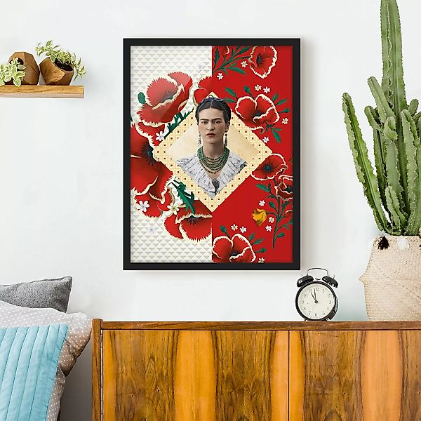 Bild mit Rahmen Blumen - Hochformat Frida Kahlo - Mohnblüten günstig online kaufen
