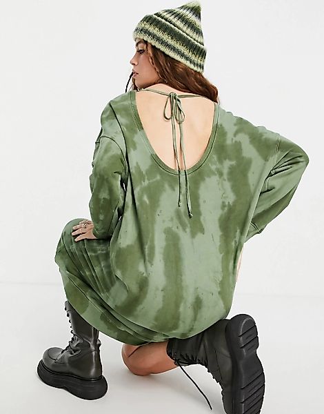 Topshop – Oversized-Pullover in Khaki mit Batikmuster-Grün günstig online kaufen