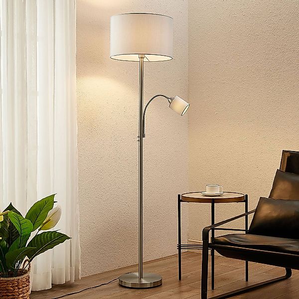 Lindby Stehleuchte Colima, grau, Stoff, Leselampe, 170cm günstig online kaufen