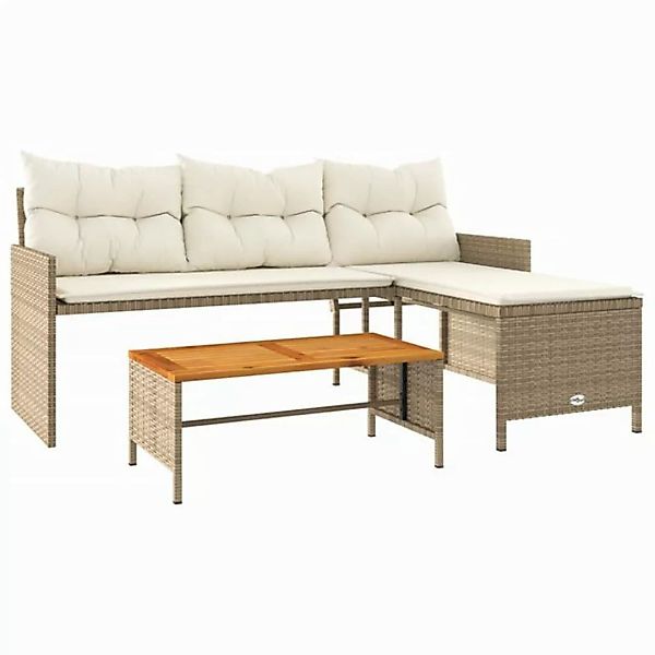 vidaXL Sofa, Gartensofa in L-Form mit Tisch und Kissen Beige Poly Rattan günstig online kaufen