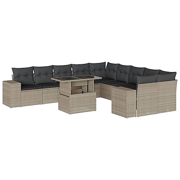vidaXL 11-Tlg Garten-Sofagarnitur mit Kissen Hellgrau Poly Rattan 3269432 günstig online kaufen