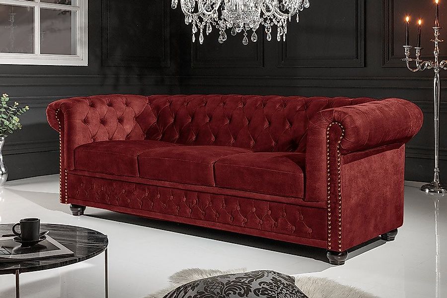 riess-ambiente Sofa CHESTERFIELD 205cm rot - Samt, Federkern-Polsterung, Ru günstig online kaufen
