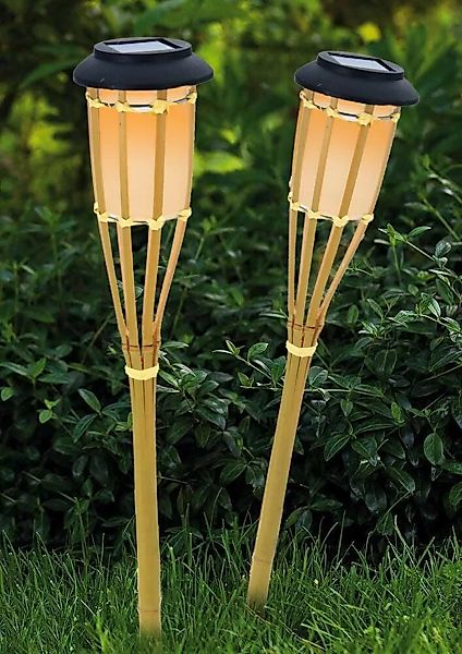 Solar Fackel Bambus 2 Stück mit Flammeneffekt LED Lichtsensor Gartenfackel günstig online kaufen