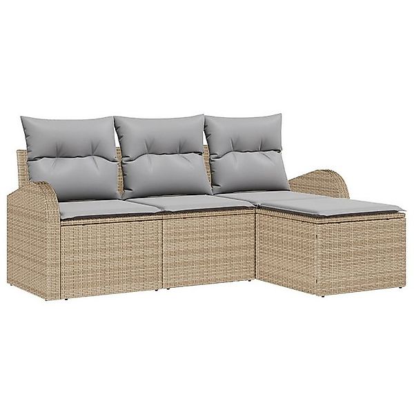 vidaXL Loungesofa 4-teiliges Garten-Sofa-Set mit Kissen Beige Poly-Rattan, günstig online kaufen