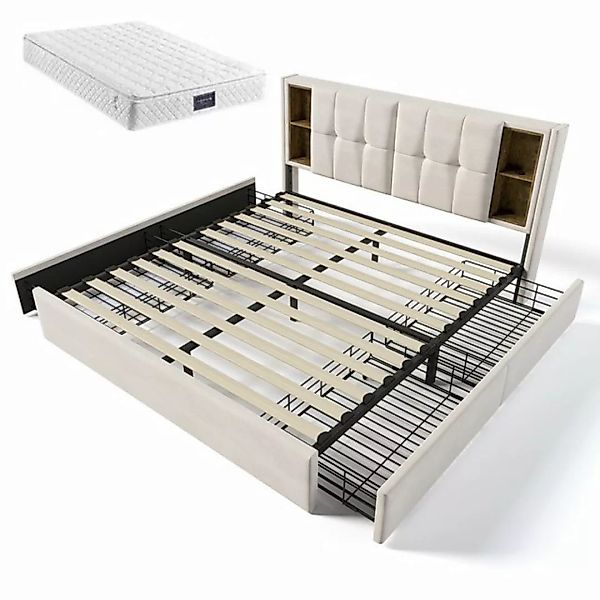 Sweiko Polsterbett Doppelbett mit Kabellosem Laden USB C& 4 Schubladen, (La günstig online kaufen