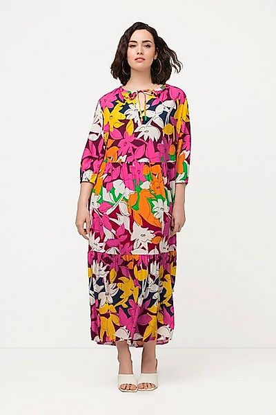 Ulla Popken Maxikleid Kleid Blüten A-Linie Tunika-Ausschnitt 3/4-Arm günstig online kaufen