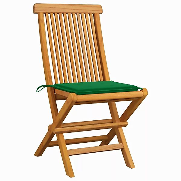 Gartenstühle Mit Grünen Kissen 4 Stk. Teak Massivholz günstig online kaufen