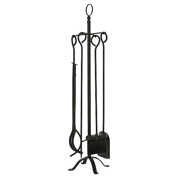 Outsunny 5-teiliges Kamingarnitur Set, Kaminbesteck aus Metall in Schwarz, günstig online kaufen