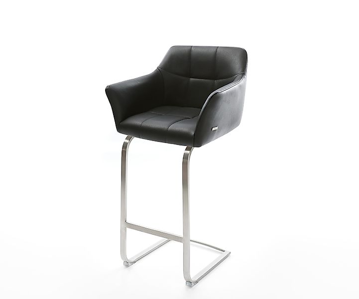 Barstuhl Yulo-Flex Echt-Leder Schwarz Freischwinger flach Edelstahl günstig online kaufen