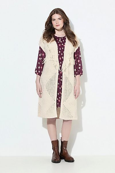 Ulla Popken Steppweste Strickweste lang oversized offene Form Rhomben günstig online kaufen