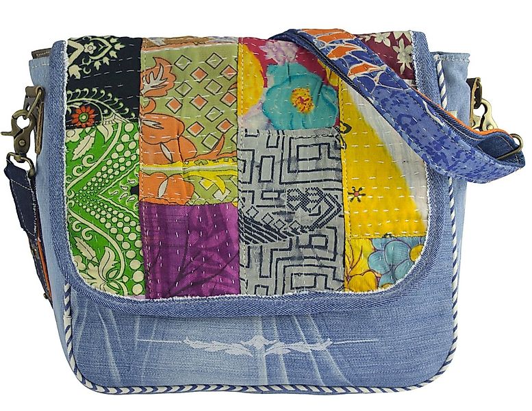 Sunsa Umhängetasche Upcycling Messenger Tasche Recycling Sari & Jeansstoff günstig online kaufen