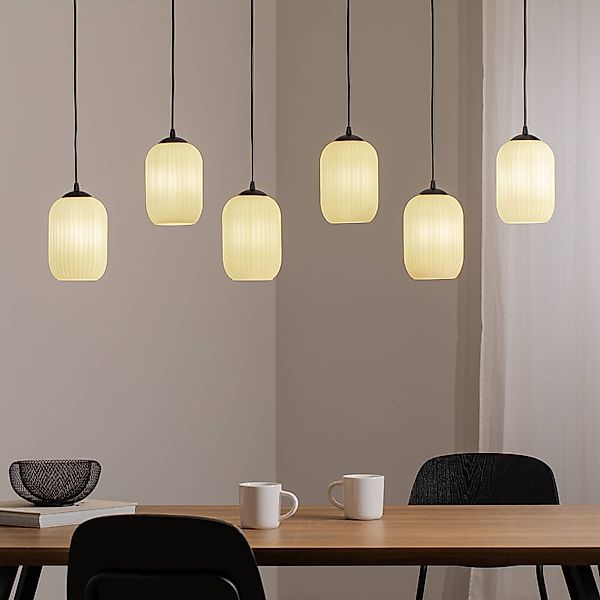 Pendellampe Verdi, Länge 115 cm, schwarz/opal, Glas, 6-flg. günstig online kaufen