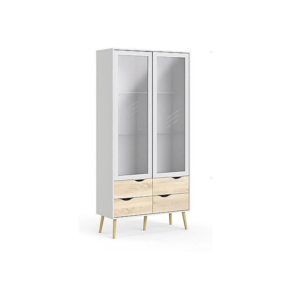 ebuy24 Napoli Vitrine mit 2 Türen und 4 Schubladen Weiss Eiche Dekor Massiv günstig online kaufen