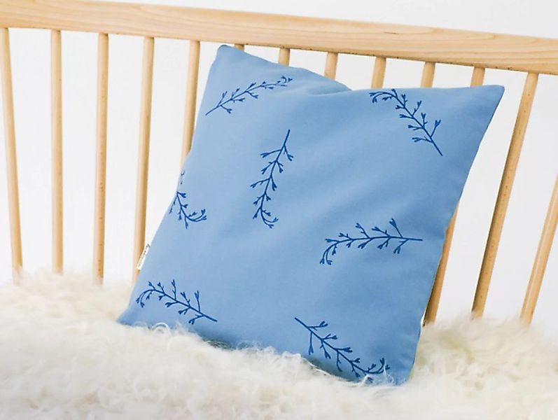 Kissenbezug "Pflanze In Blau" Handbedruckt günstig online kaufen