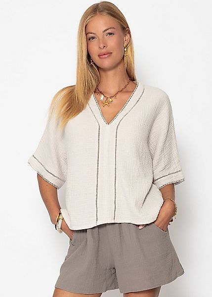 SASSYCLASSY Langarmbluse Musselinbluse mit Spitzeneinsatz für Damen Luftige günstig online kaufen