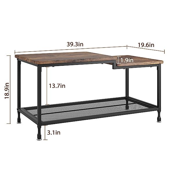 GarveeMore Couchtisch Wohnzimmertisch,2in1 industrieller Stil,mit Mesh-Rega günstig online kaufen