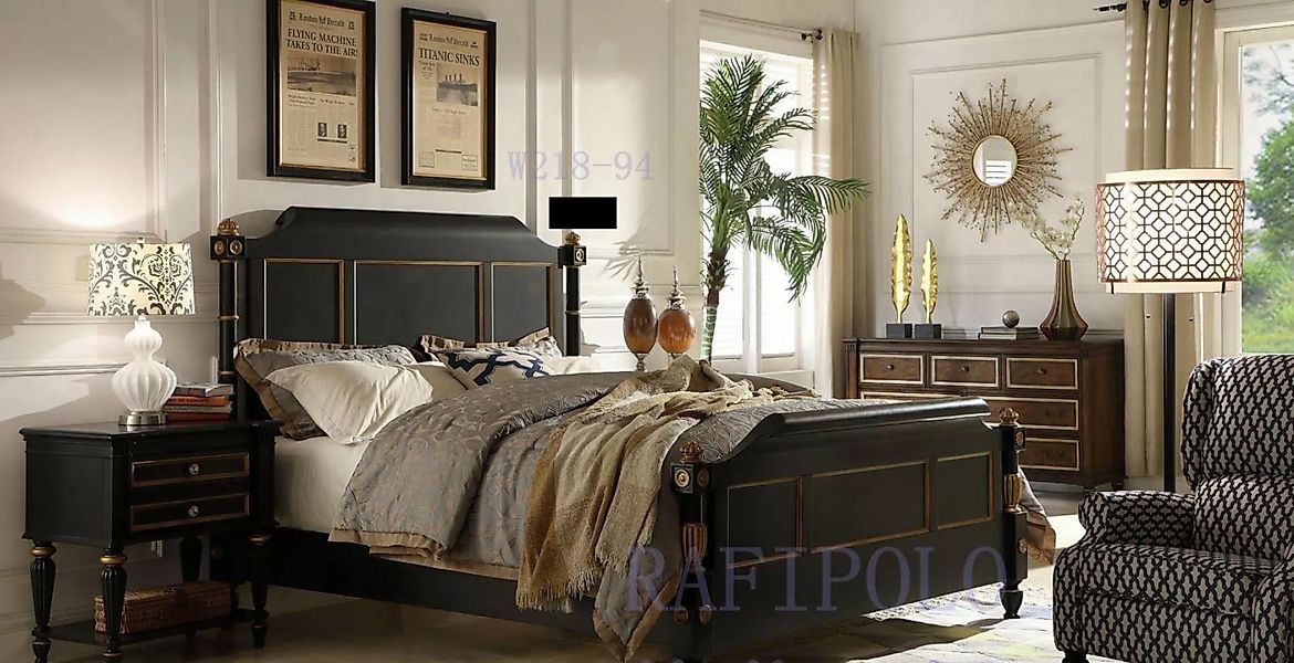 JVmoebel Bett, Schlafzimmer Echtes Holz Bett Hotel Stil Massive Möbel günstig online kaufen