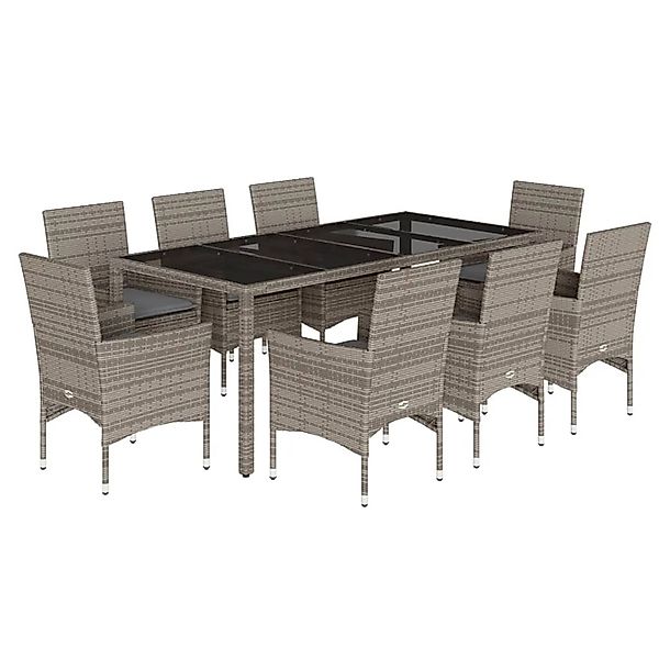 vidaXL 9-Tlg Garten-Essgruppe mit Kissen Grau Poly Rattan und Glas 3278560 günstig online kaufen