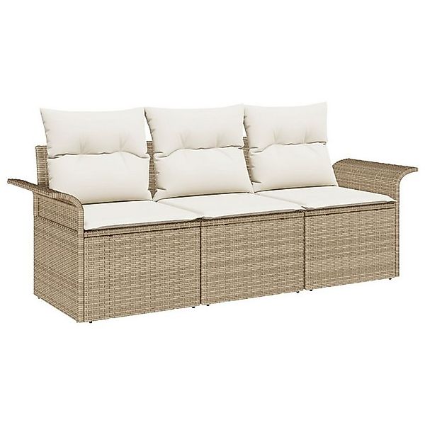 vidaXL Loungesofa 3-teiliges Garten-Sofa-Set mit Kissen Beige Poly Rattan, günstig online kaufen