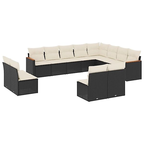 vidaXL 12-Tlg Garten-Sofagarnitur mit Kissen Schwarz Poly Rattan 3226469 günstig online kaufen