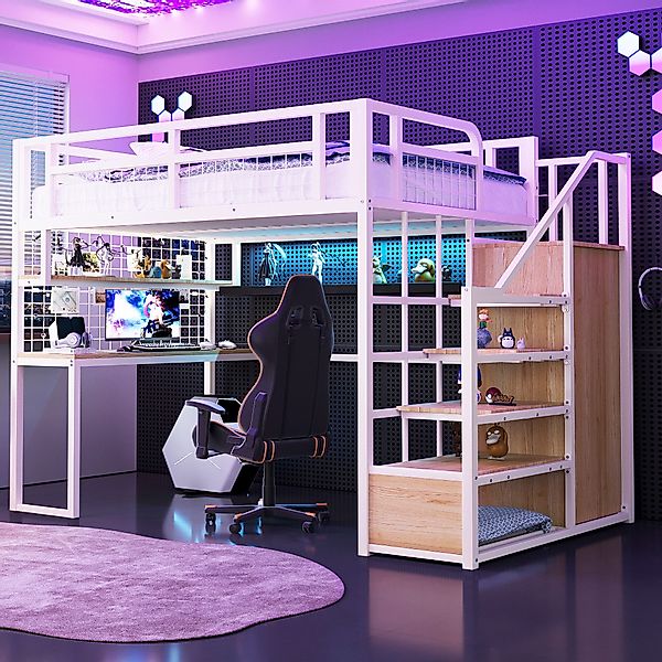 STILVORA Hochbett 140x200 mit Kleiderschrank,Eisenbett Jugendbett günstig online kaufen
