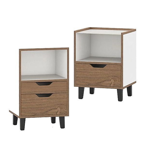 Costway Nachttisch 2er Set mit Offenem Fach und Schublade 37x33x44cm günstig online kaufen