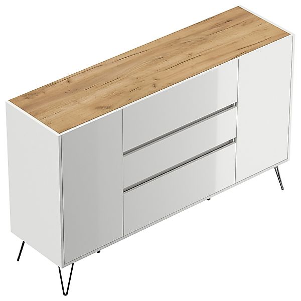 Posseik Sideboard Industrial O 3 Schubladen 2 Türen 155 cm Weiß Eiche Top günstig online kaufen